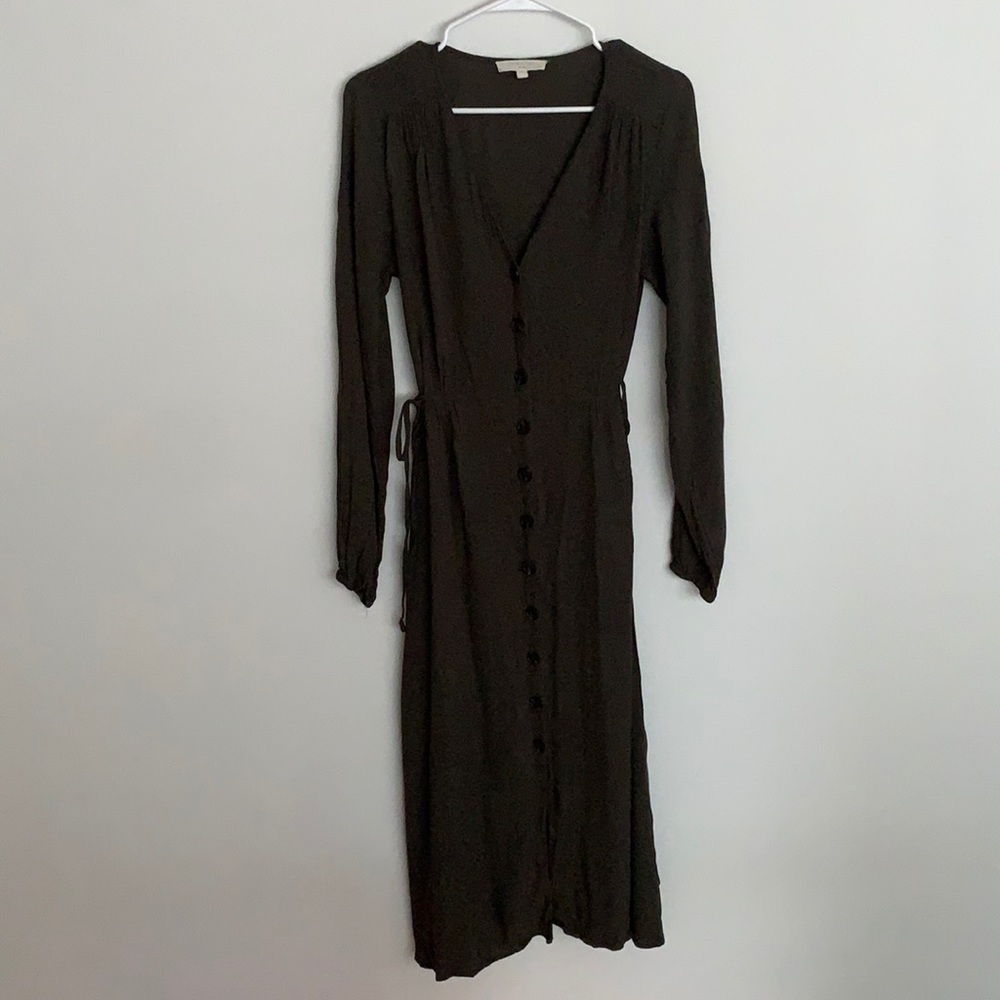 Dark green grade&gather long sleeve button up dress